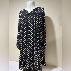 Max Studio Shift Long Sleeve Dress In Polkadots Black White